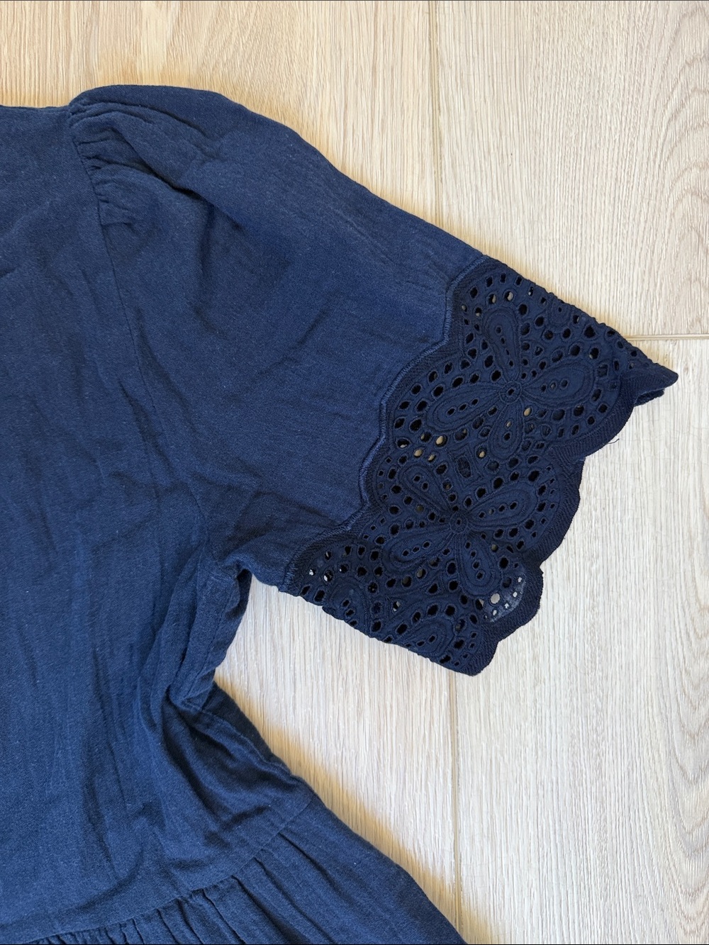 Navy Eyelet Cotton Mini Dress ME+EM Cheesecloth Broderie Swing Cottagecore Sz 6 - Picture 3 of 12